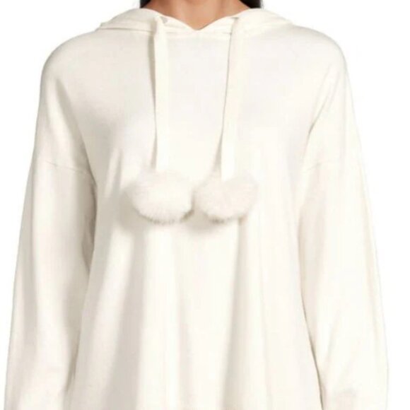 NEW Saks Fifth Avenue - Size XL, Pom Pom Drop Shoulder Hoodie - Frost White - Picture 2 of 2